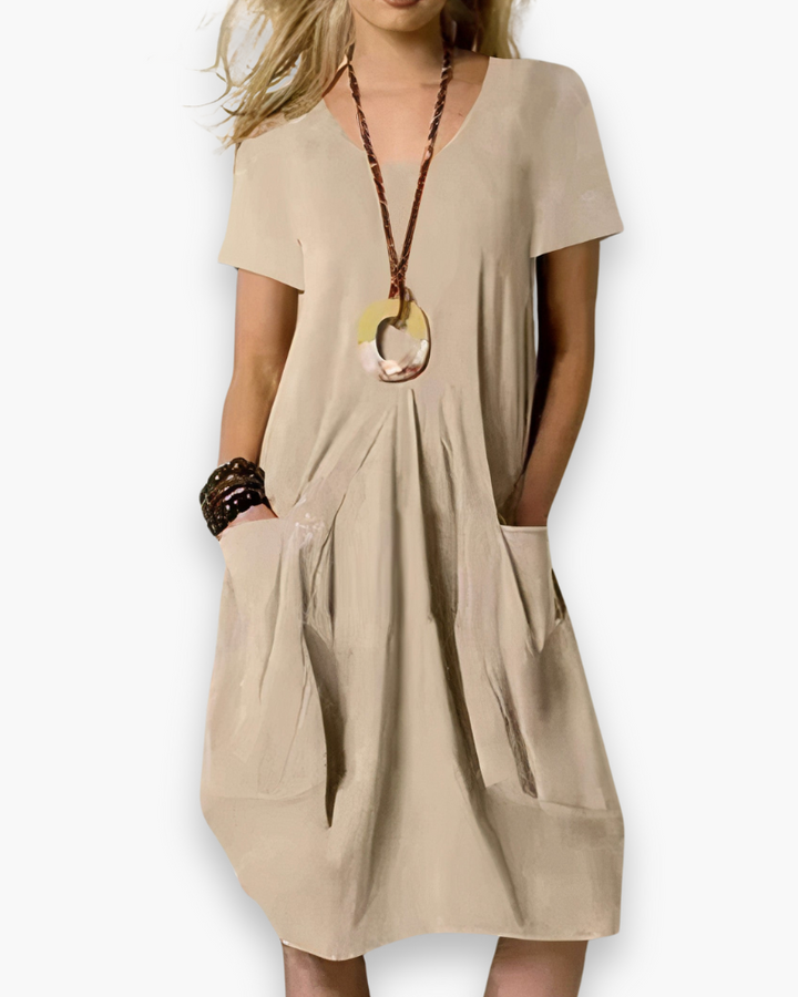 Women’s Midi Dress with A-Line Shape and Pockets