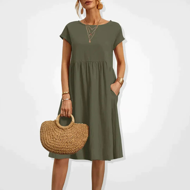 Women’s Midi Dress with Empire Waist and Side Pockets