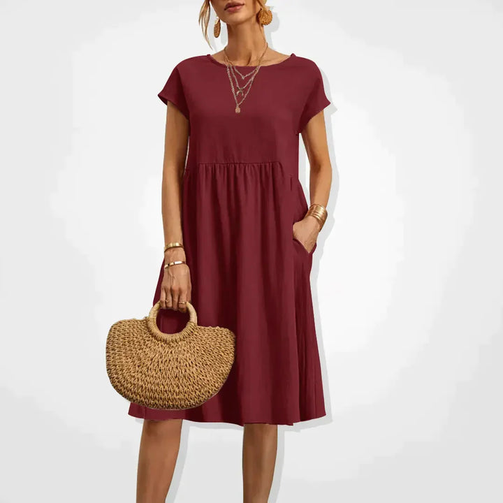 Women’s Midi Dress with Empire Waist and Side Pockets