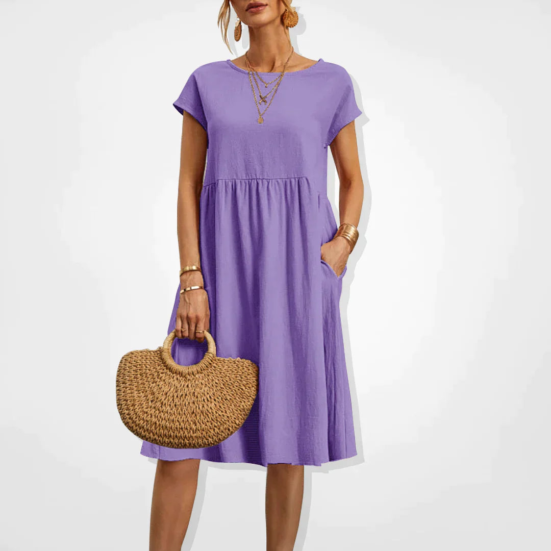 Women’s Midi Dress with Empire Waist and Side Pockets