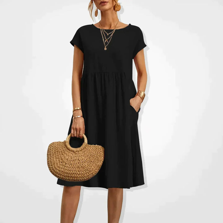 Women’s Midi Dress with Empire Waist and Side Pockets