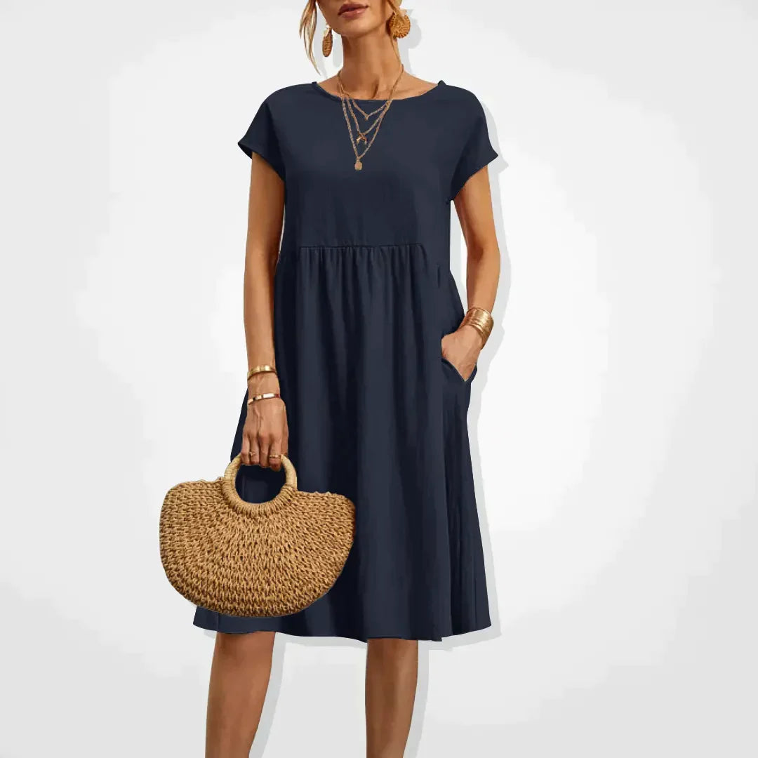 Women’s Midi Dress with Empire Waist and Side Pockets