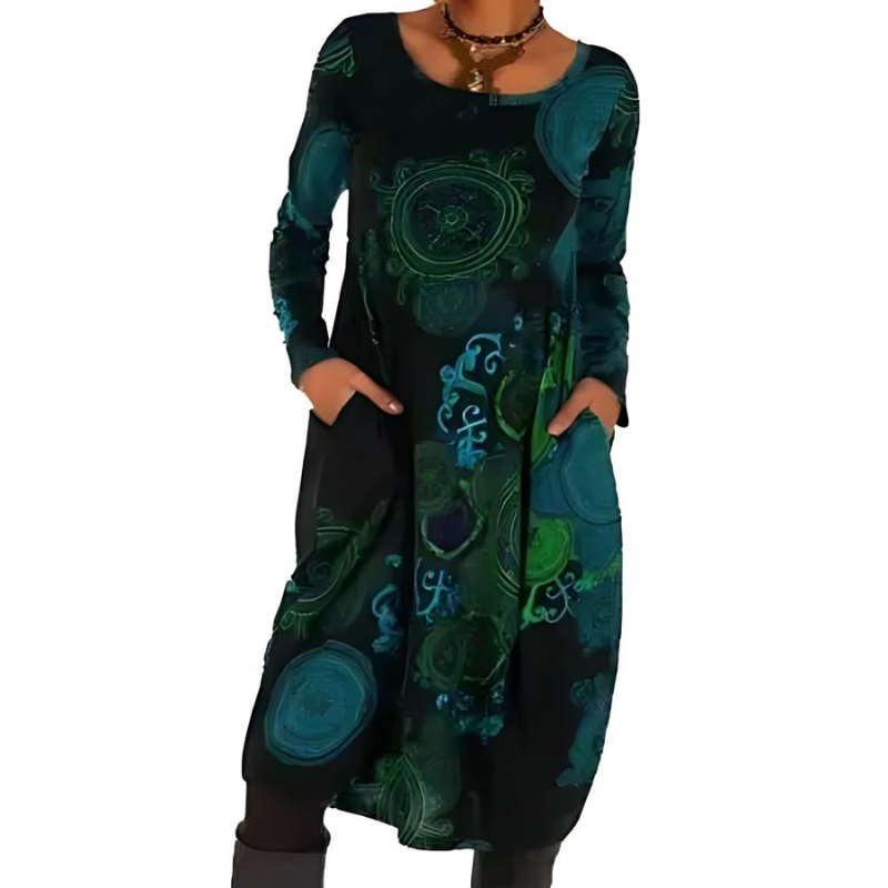 Women’s Midi Dress with Long Sleeves and Pockets