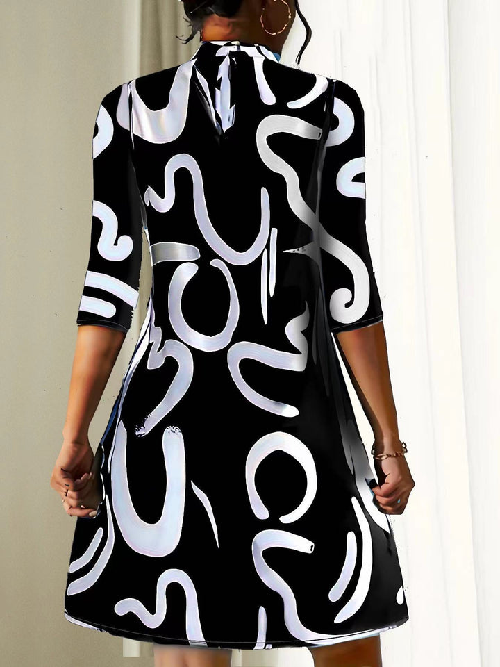 Women’s Mini Dress with Round Neck and 3/4 Sleeves