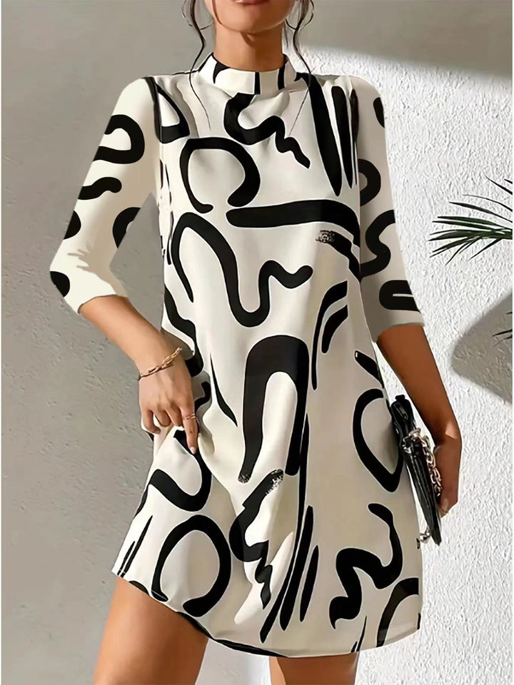 Women’s Mini Dress with Round Neck and 3/4 Sleeves