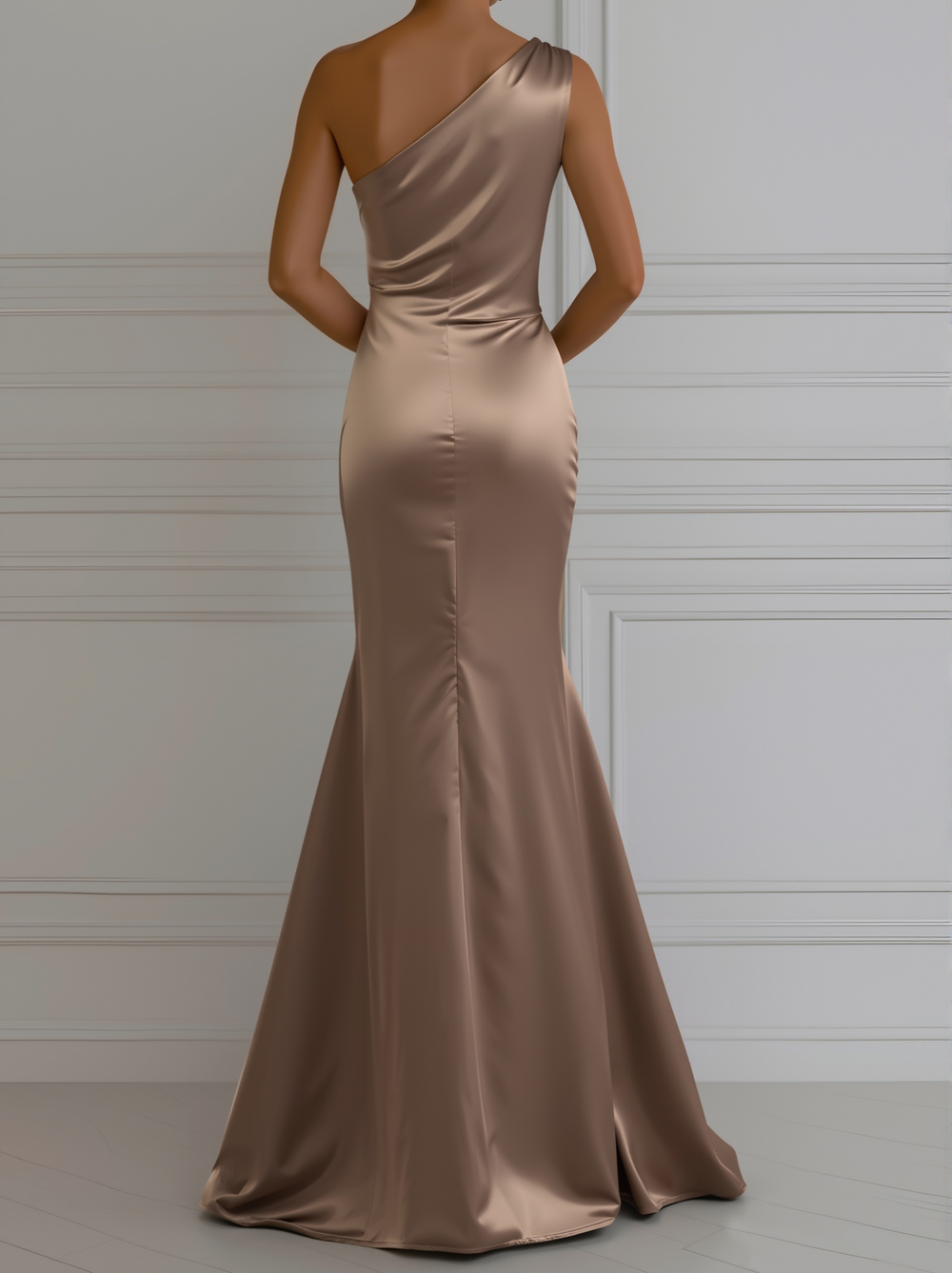 Women's Satin One-Shoulder Gown maxi Dress with Asymmetrical Design