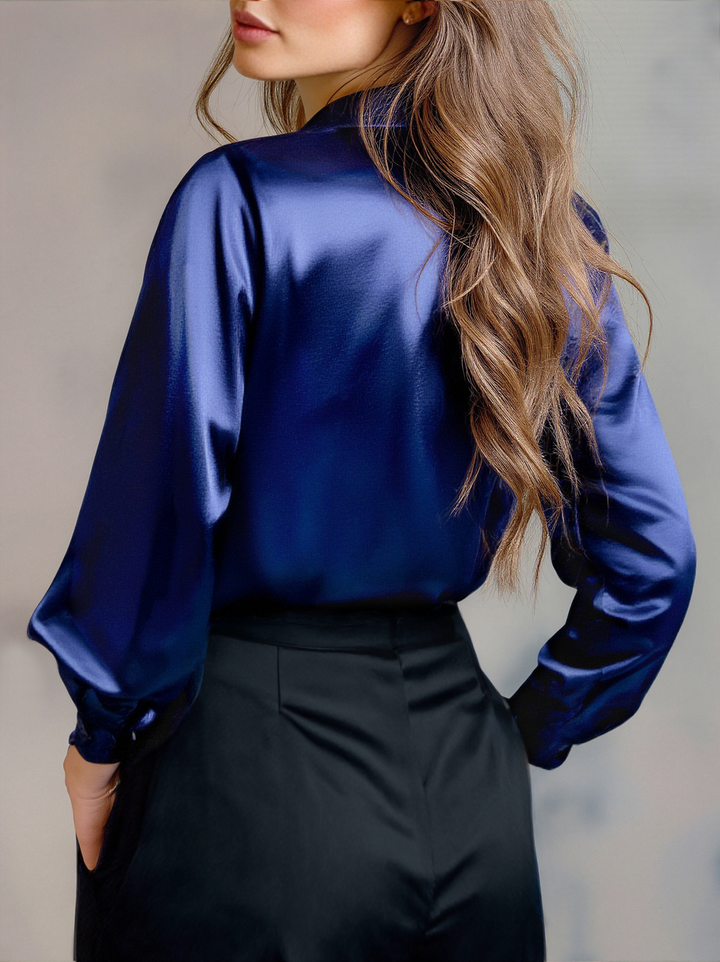 Women’s Satin Shirt with Lapel Collar and Long Sleeves