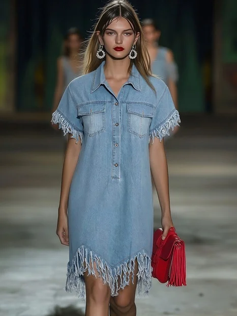 Women’s Shirt Dress with Tassels and Button Closure