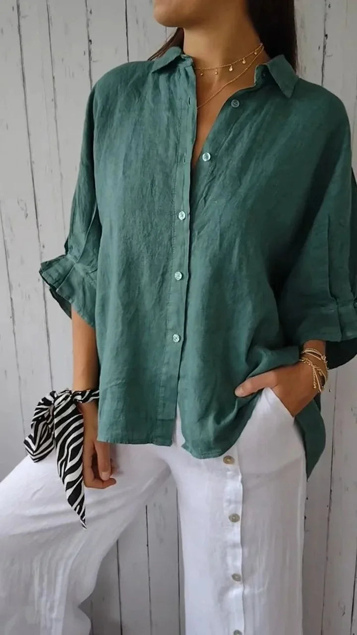 Women’s Shirt with V-Neck and Back Slit with Bow Tie