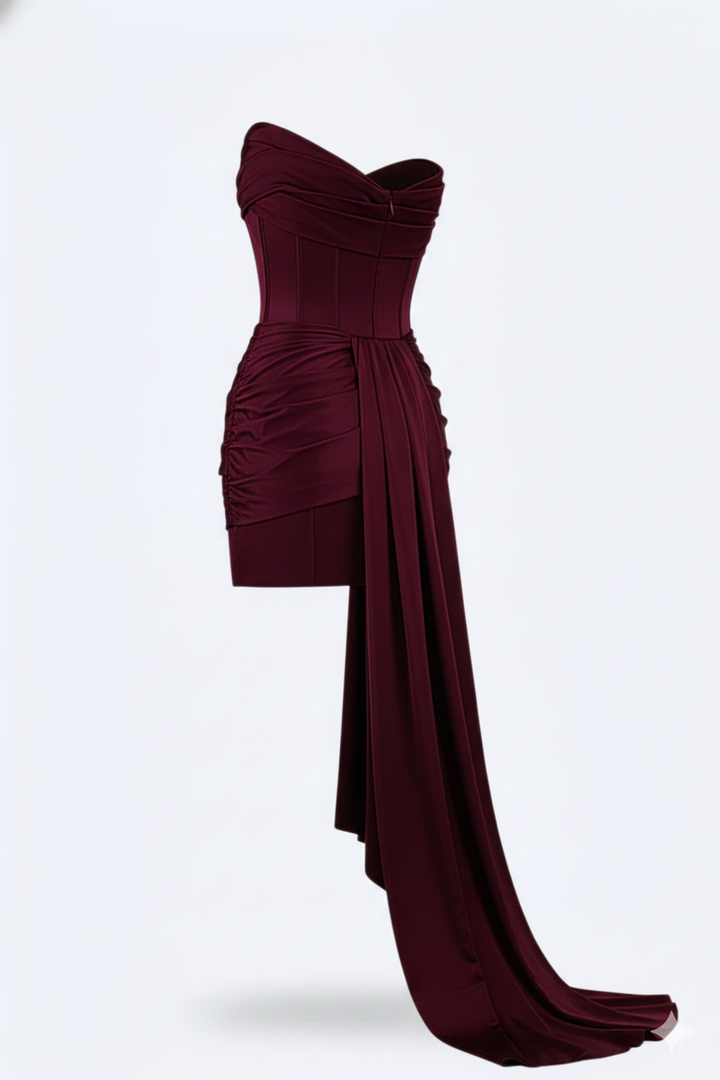 Women’s Short Evening Mini Dress with Corset Design and Asymmetrical Draping