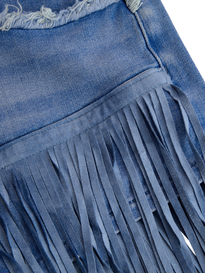 Women’s Skirt with Raw Edges and Tassel Details