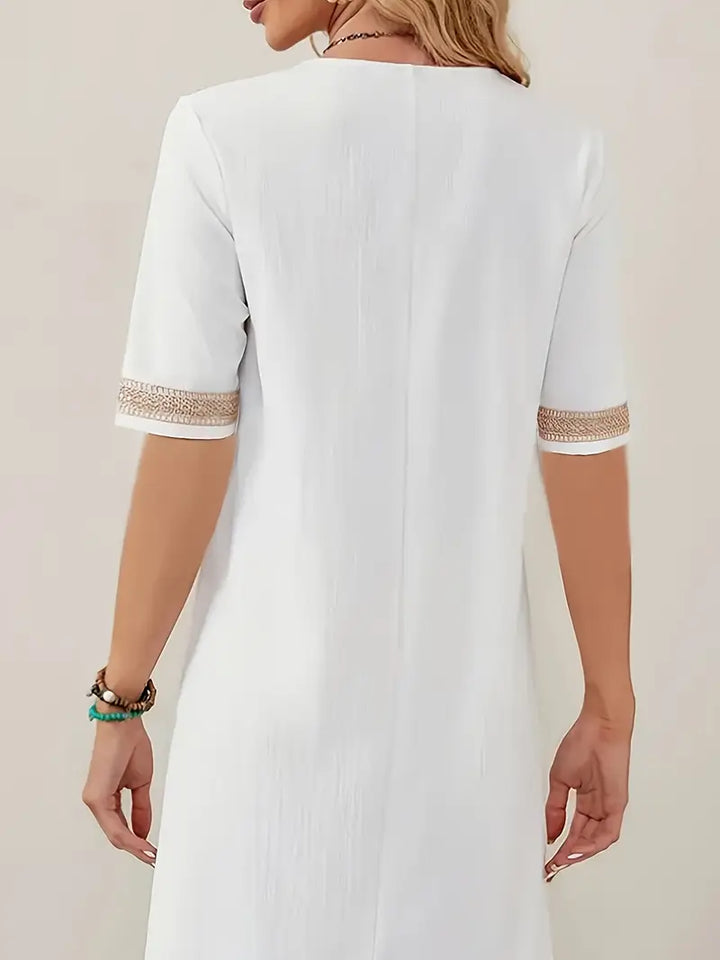 Women’s Summer Midi Dress with V-Neck and Crochet Details