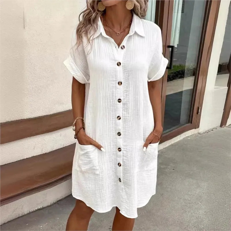 Women’s Summer Mini Dress with Collar and Short Sleeves