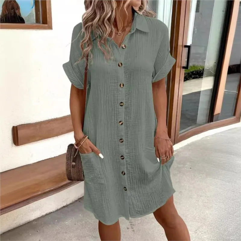 Women’s Summer Mini Dress with Collar and Short Sleeves