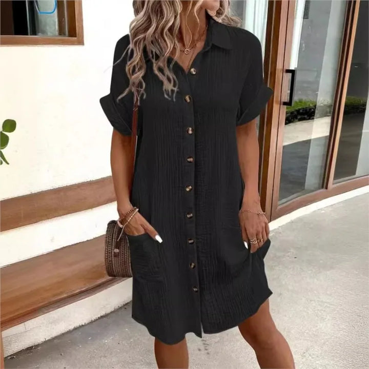 Women’s Summer Mini Dress with Collar and Short Sleeves