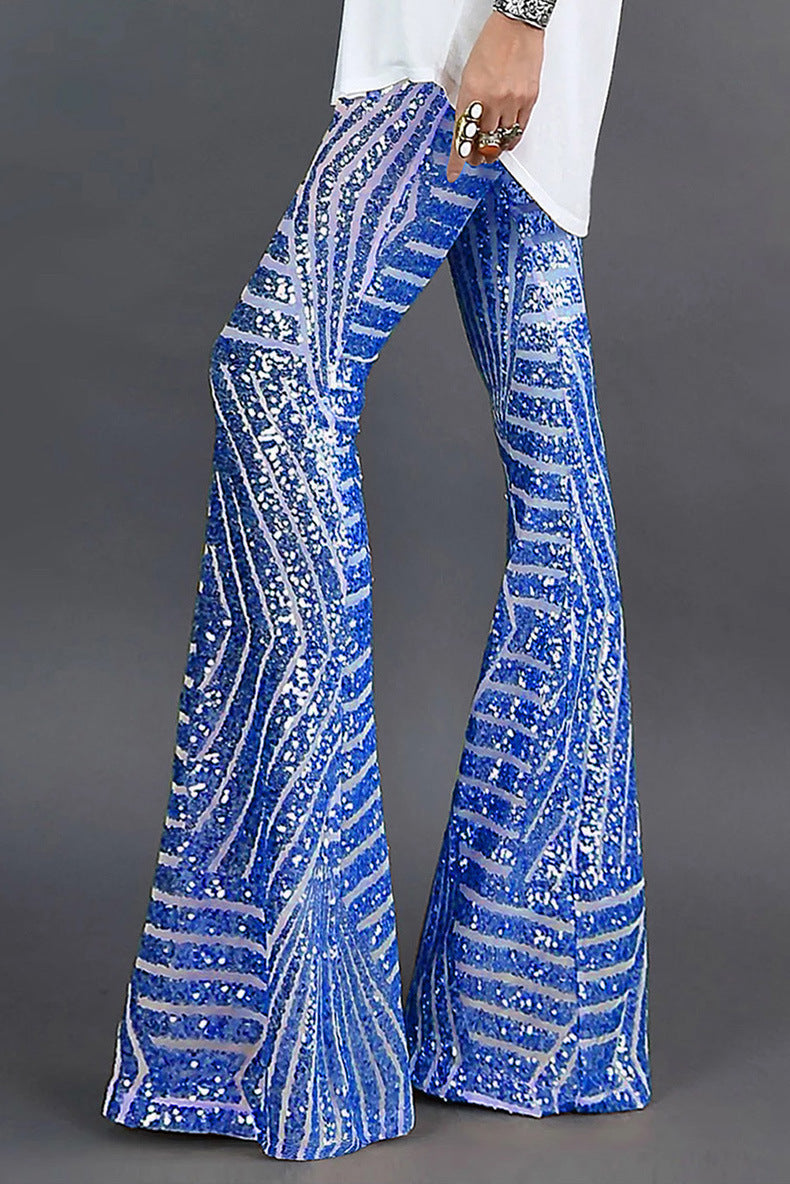 Women’s Trousers with Elastic Waistband and Sequin Panels