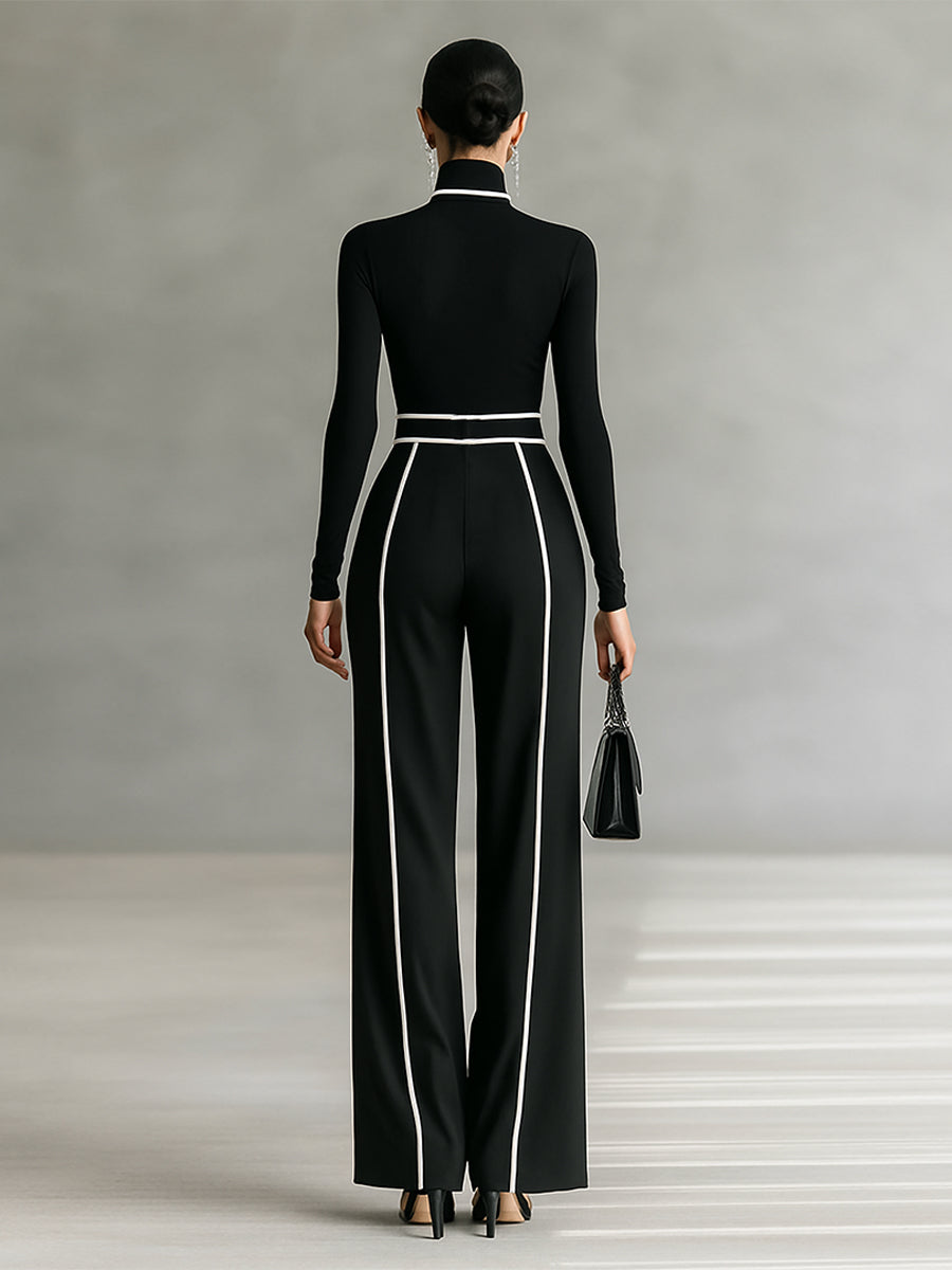 Womens Turtleneck Long Sleeve Top with Wide Leg Pants Set