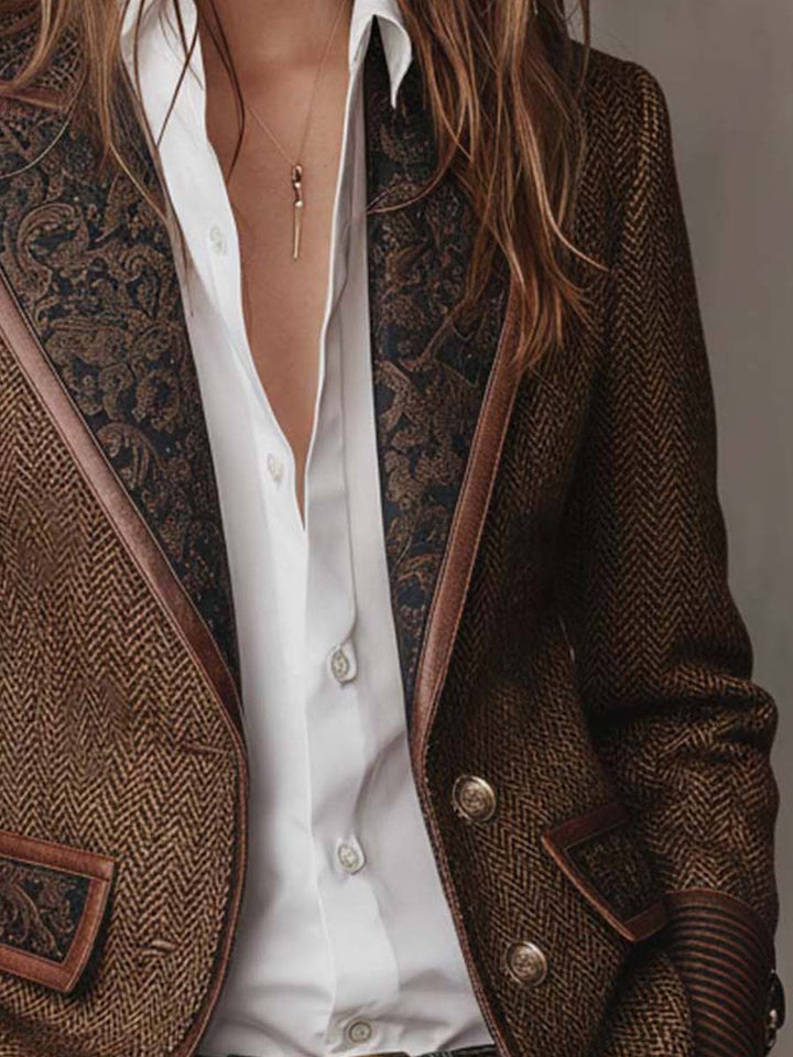 Women’s Tweed Blazer with Printed Panels and Trim