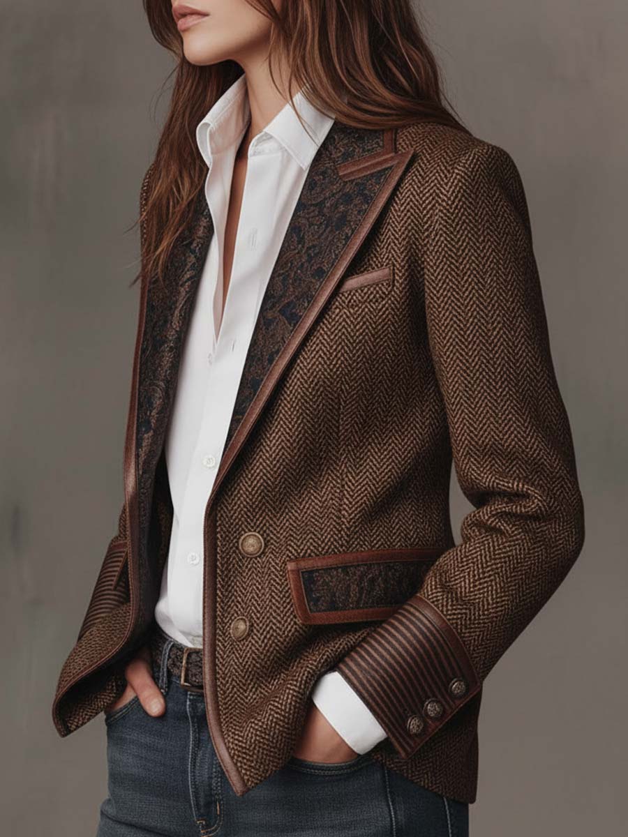 Women’s Tweed Blazer with Printed Panels and Trim