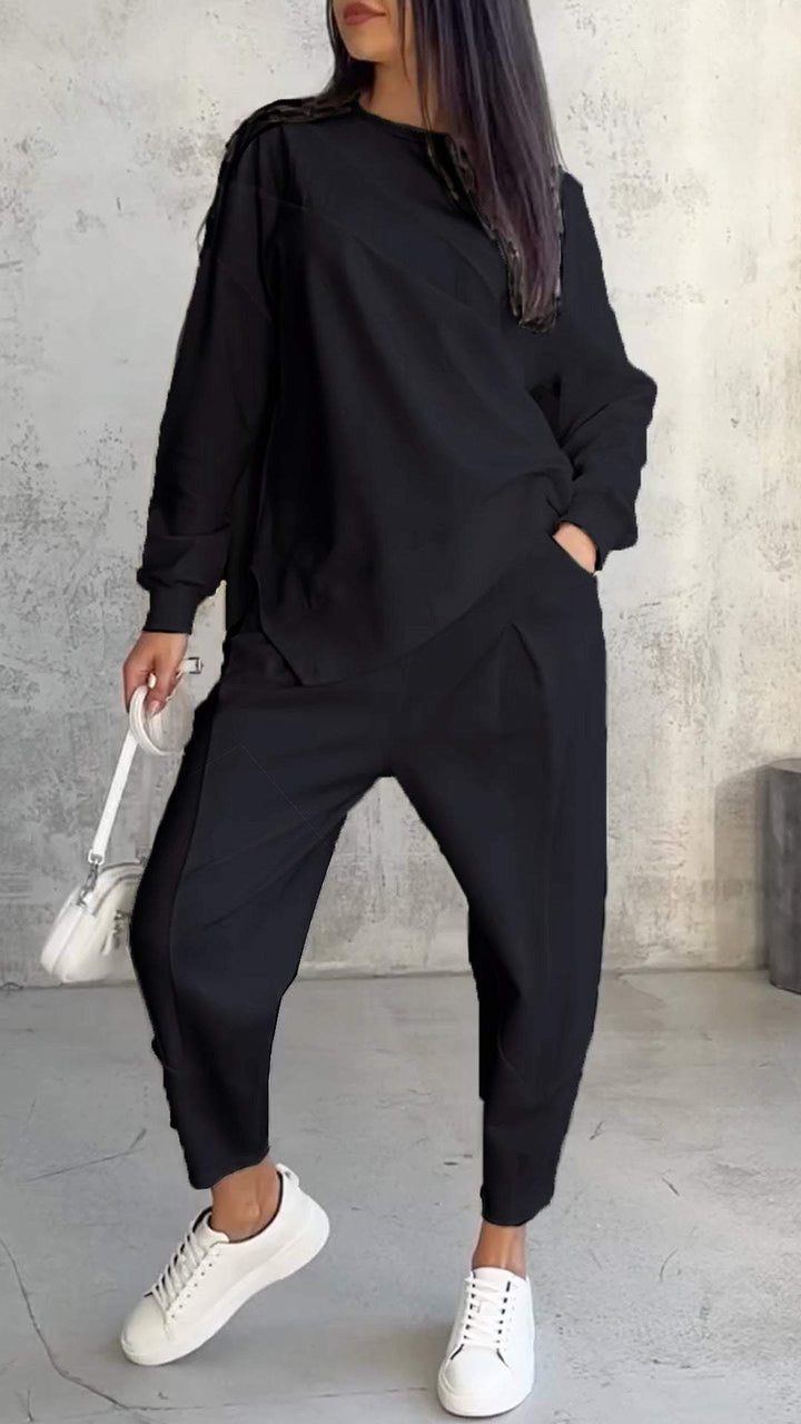 Women’s Two‑Piece Set with Round Neck and Long Sleeves