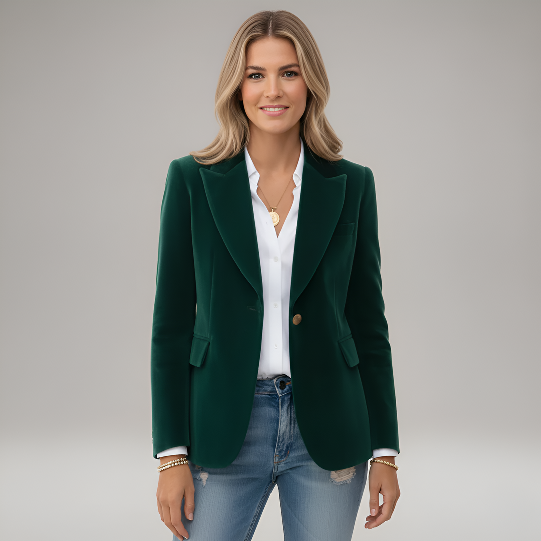 Women's Velvet Blazer with One-Button Closure