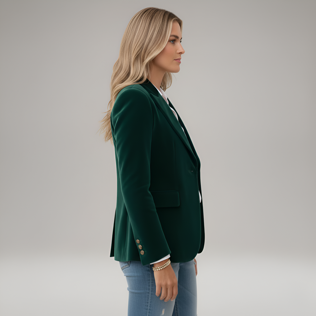 Women's Velvet Blazer with One-Button Closure