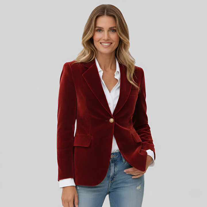 Women's Velvet Blazer with One-Button Closure