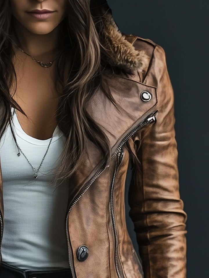 Women’s Vintage Coat with Collar and Zipper Closure