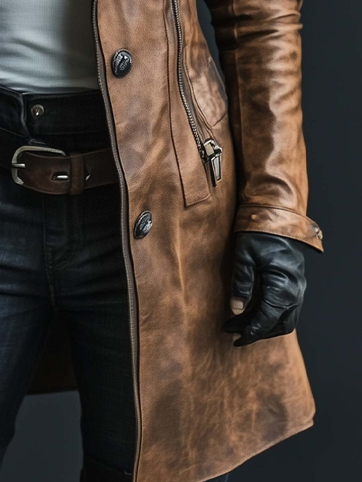 Women’s Vintage Coat with Collar and Zipper Closure