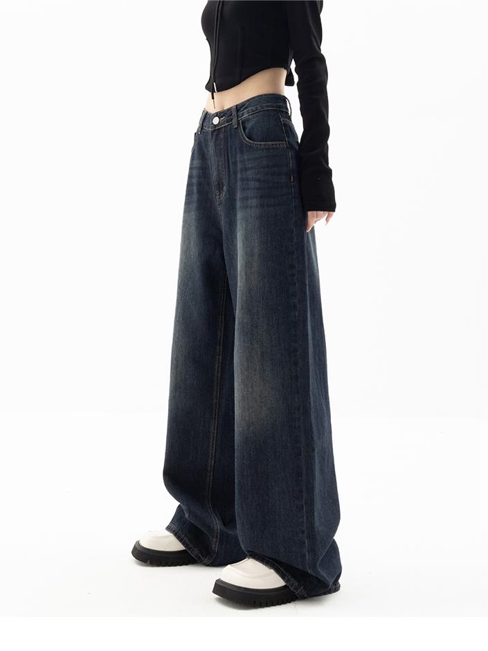 Women's  Vintage Washed Baggy Jeans with 5-Pocket Design
