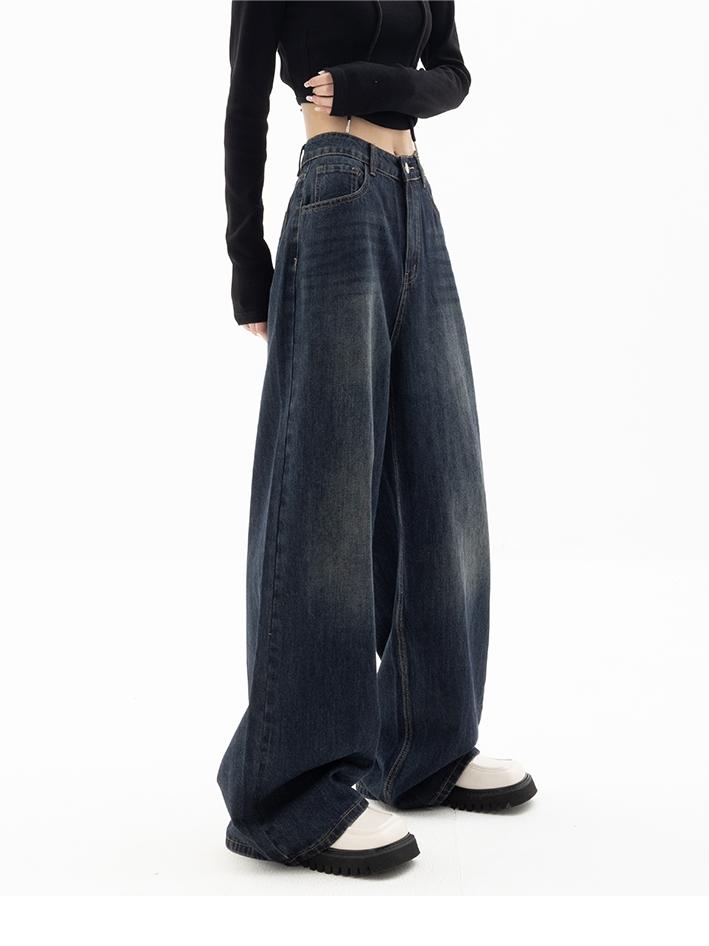 Women's  Vintage Washed Baggy Jeans with 5-Pocket Design