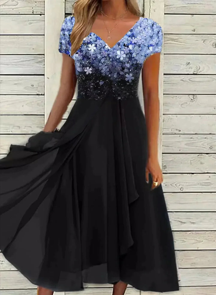 Women’s Wedding Evening Dress with Floral Patterns and Maxi Length