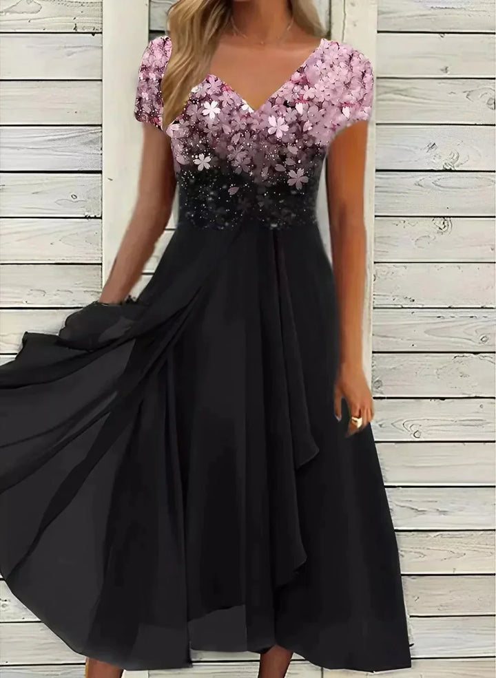 Women’s Wedding Evening Dress with Floral Patterns and Maxi Length