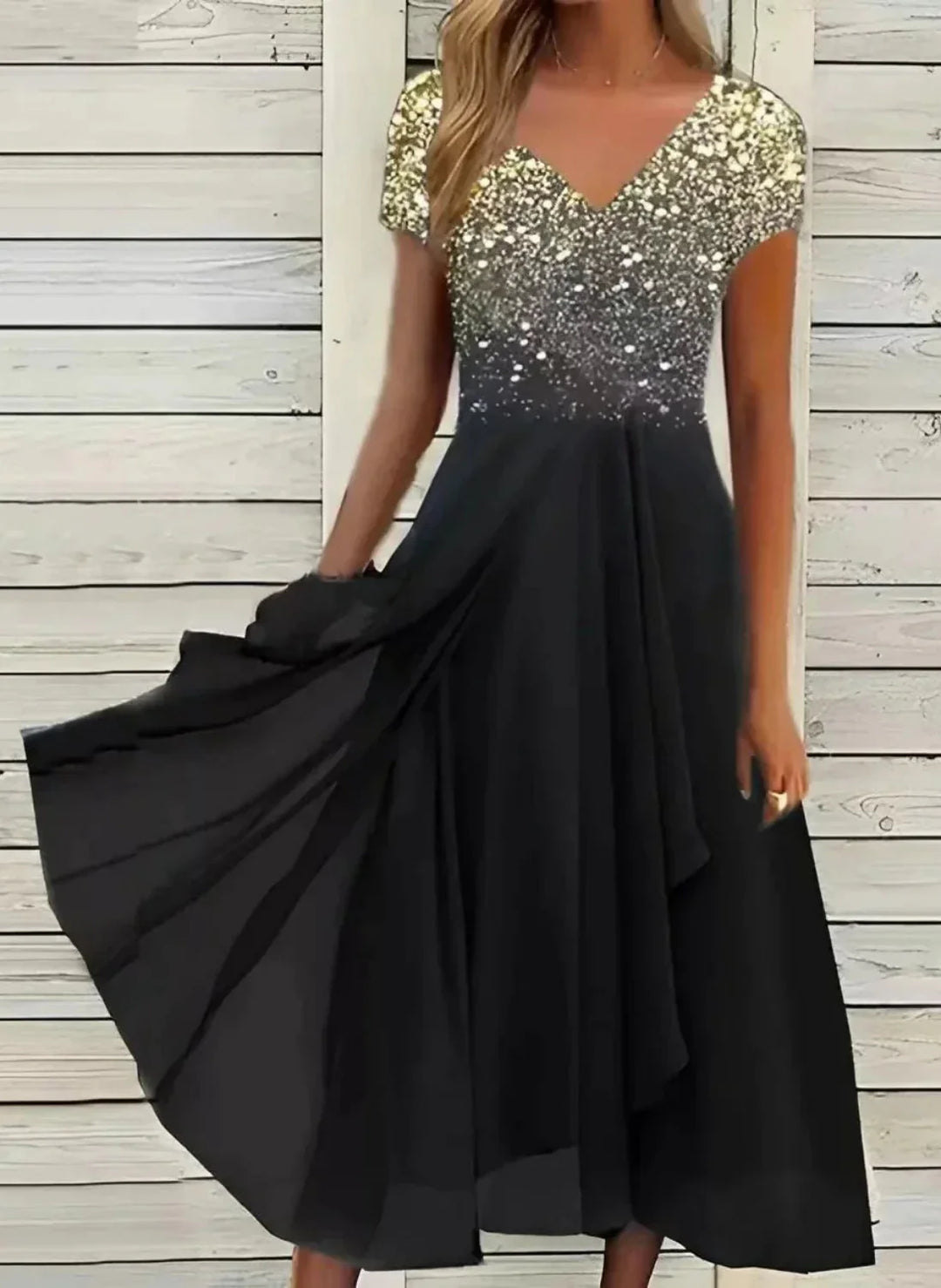Women’s Wedding Evening Dress with Floral Patterns and Maxi Length