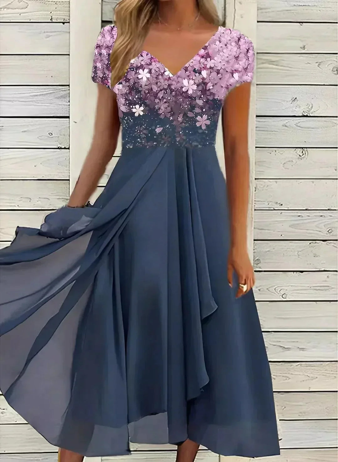 Women’s Wedding Evening Dress with Floral Patterns and Maxi Length