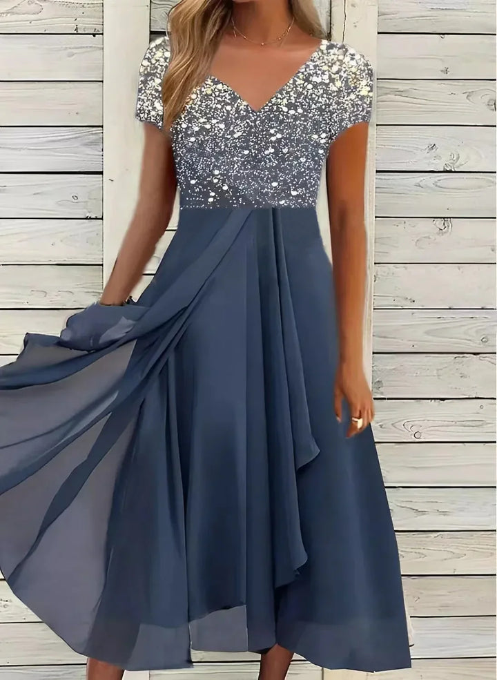 Women’s Wedding Evening Dress with Floral Patterns and Maxi Length