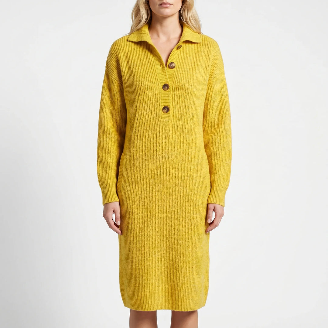 Wovelle - Long-Sleeve Collared Knit Dress