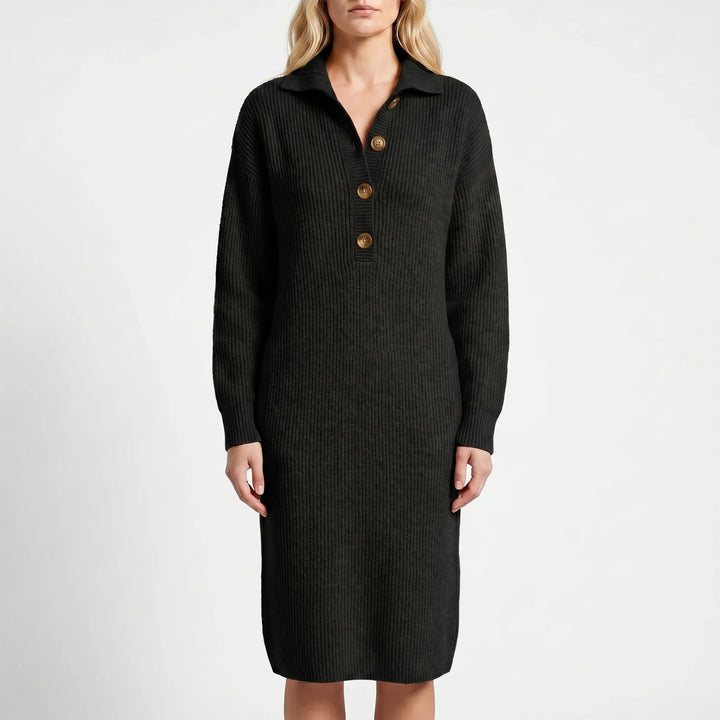 Wovelle - Long-Sleeve Collared Knit Dress