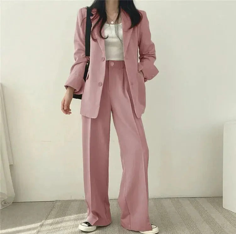 Women’s Suit Set with Tailored Blazer and Wide Leg Trousers