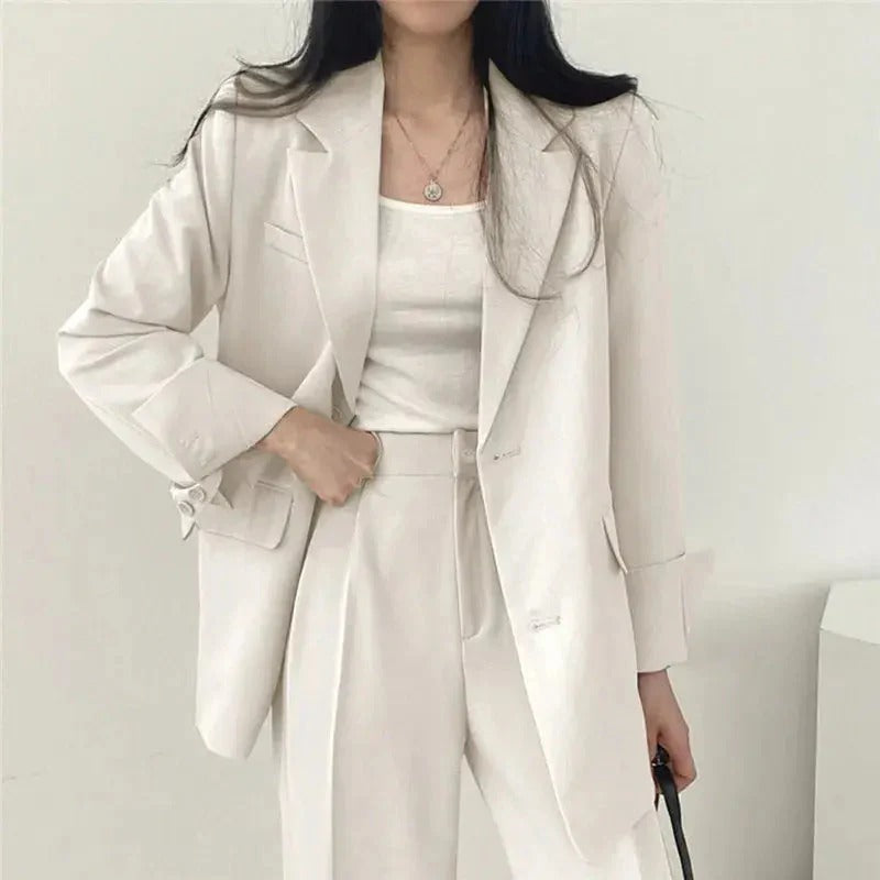 Women’s Suit Set with Tailored Blazer and Wide Leg Trousers