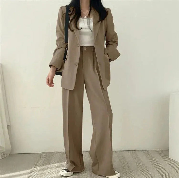 Women’s Suit Set with Tailored Blazer and Wide Leg Trousers
