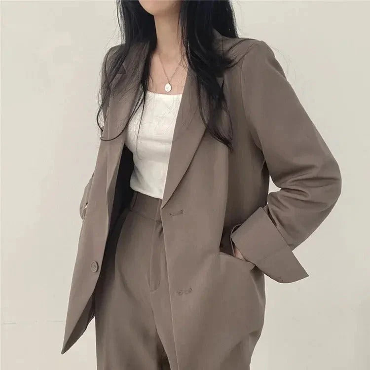 Women’s Suit Set with Tailored Blazer and Wide Leg Trousers