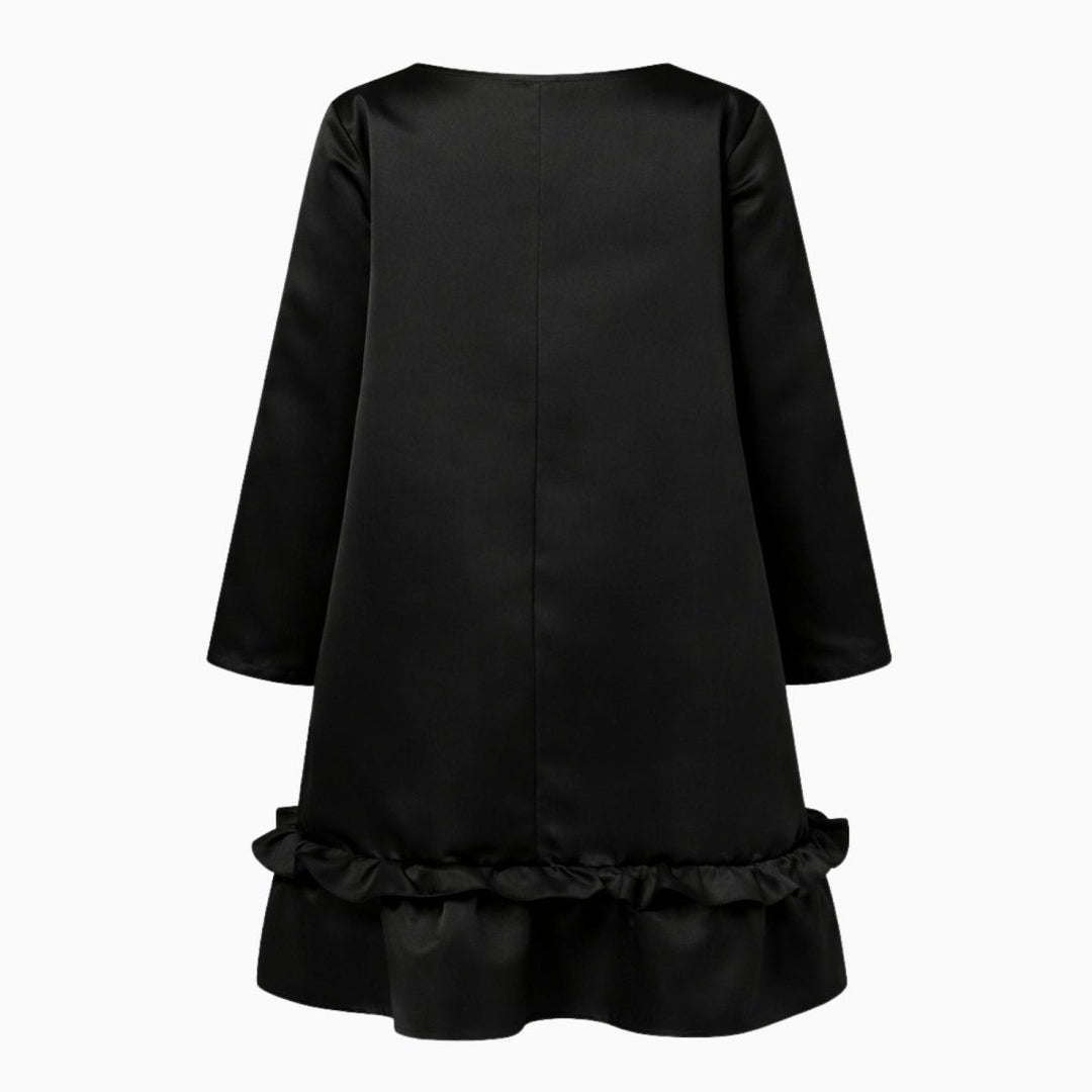 Women’s Satin Dress with Long Sleeves and Ruffle Hem