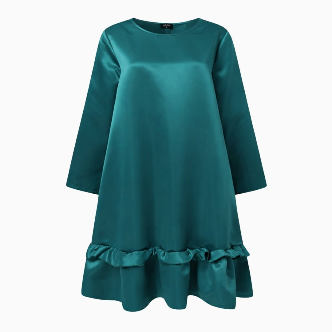 Women’s Satin Dress with Long Sleeves and Ruffle Hem