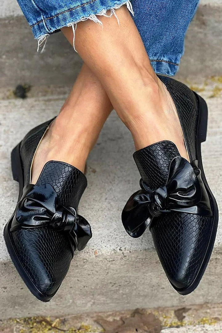 Leonie | Women's Black Bow Slip-On Loafers