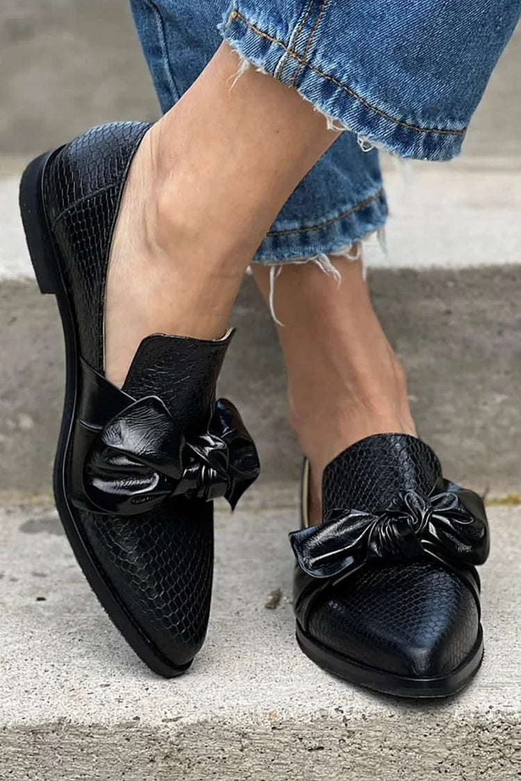 Leonie | Women's Black Bow Slip-On Loafers