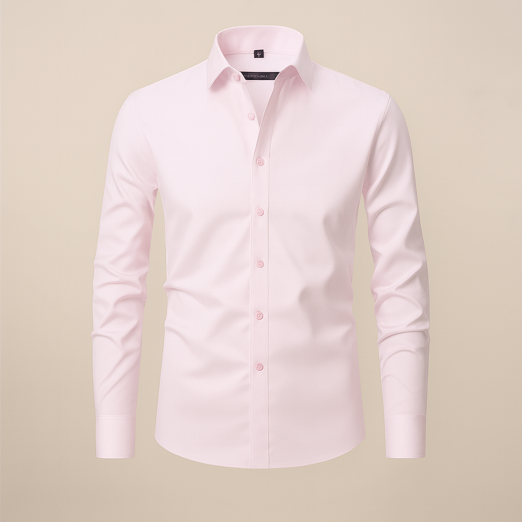 Men’s Long-Sleeved Shirt with Button Closure and Point Collar